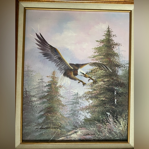 Original Oil Painting By M. Henderson Eagle Flying Through Forest Signed/Framed - Picture 2 of 10